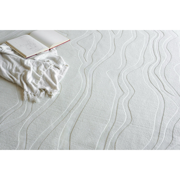 Rectangle Tempo Abstract Hand Loomed Wool Area Rug in Ivory