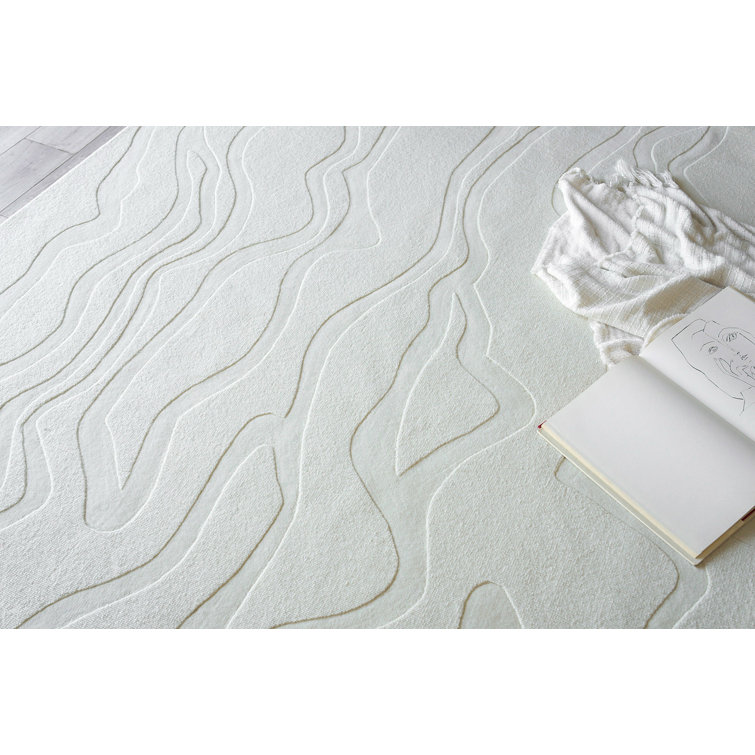 Rectangle Tempo Abstract Hand Loomed Wool Area Rug in Ivory
