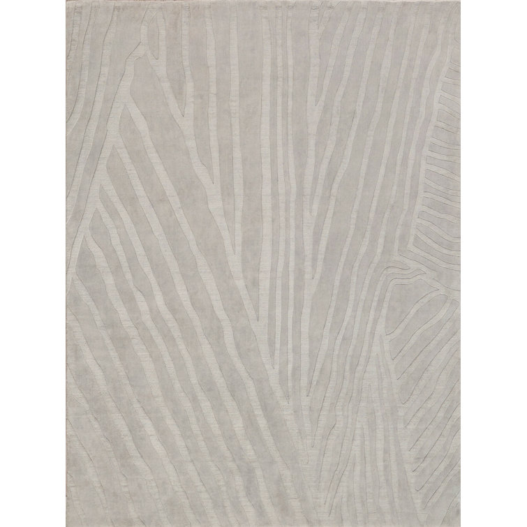 Light Silver Geometric Handmade Wool 8' x 10' Area Rug