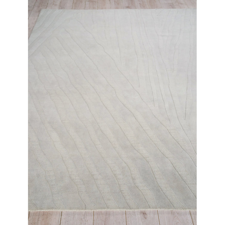Light Silver Geometric Handmade Wool 8' x 10' Area Rug