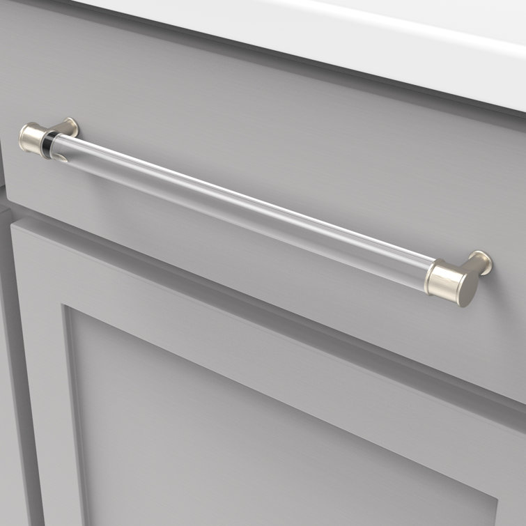 12" Satin Nickel and Clear Acrylic Bar Cabinet Pull