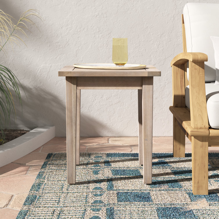 Natural Acacia Wood Outdoor Side Table with Slatted Top