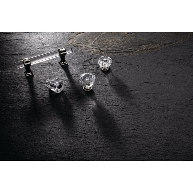 Polished Nickel and Crystal Bar Cabinet Pulls with Mounting Hardware