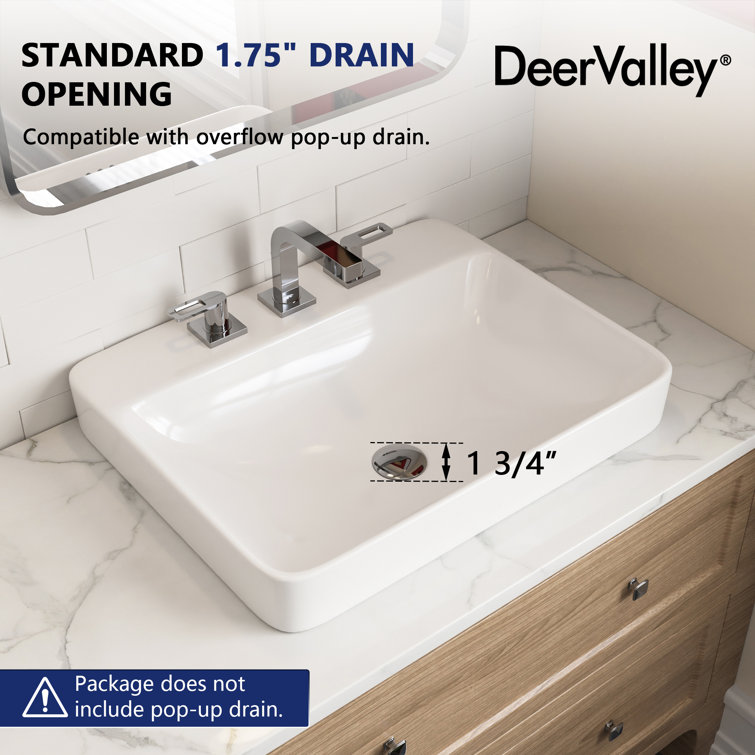 White Ceramic Rectangular Drop-In Bathroom Sink with Overflow