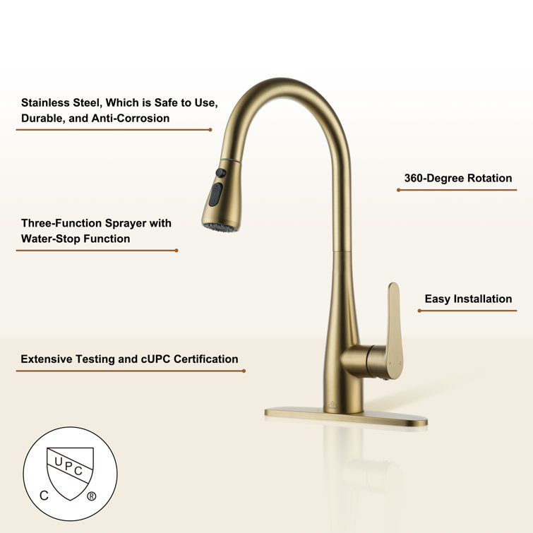 Brushed Gold Stainless Steel Pull-Out Spray Kitchen Faucet