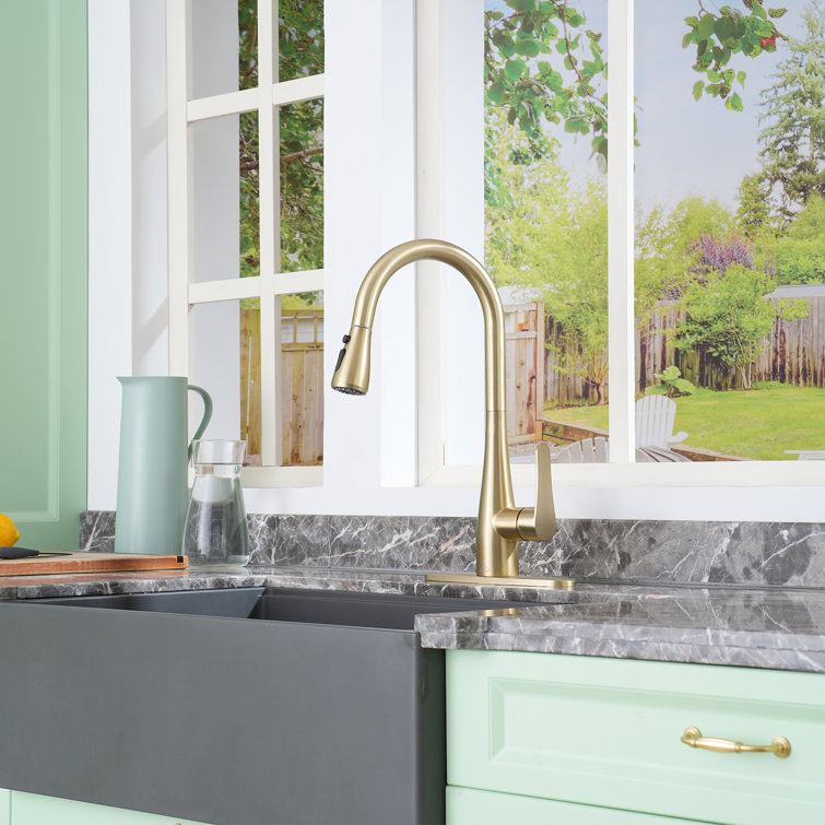 Brushed Gold Stainless Steel Pull-Out Spray Kitchen Faucet