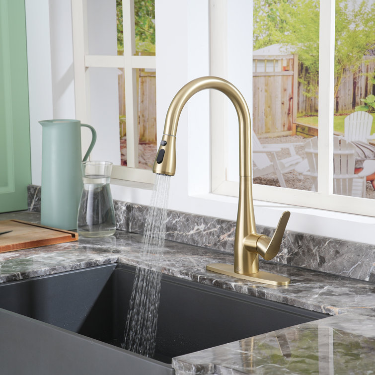 Brushed Gold Stainless Steel Pull-Out Spray Kitchen Faucet