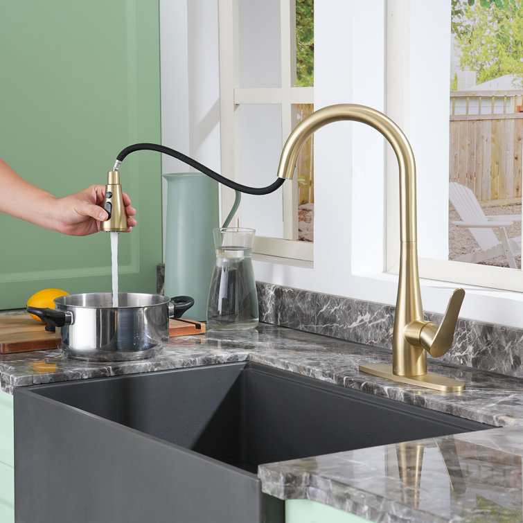Brushed Gold Stainless Steel Pull-Out Spray Kitchen Faucet