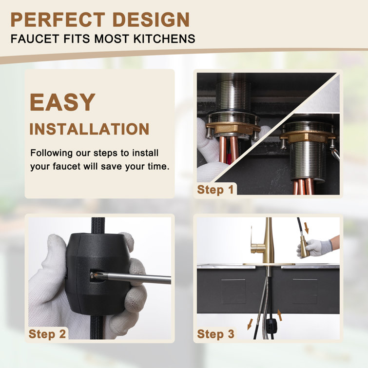 Brushed Gold Stainless Steel Pull-Out Spray Kitchen Faucet