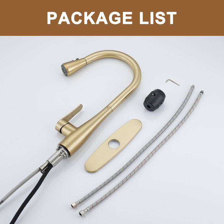 Brushed Gold Stainless Steel Pull-Out Spray Kitchen Faucet