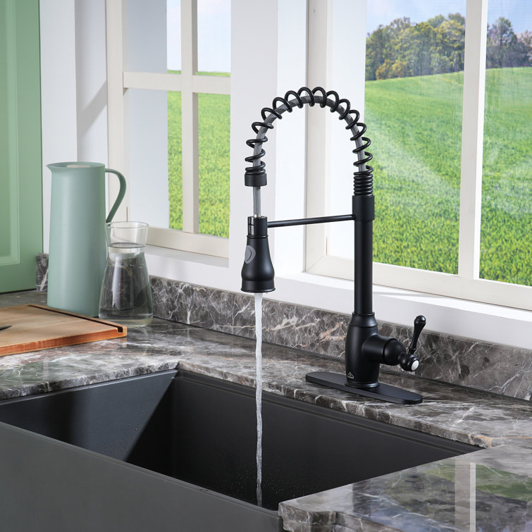 Matte Black Single-Handle Spring Pull-Down Kitchen Faucet
