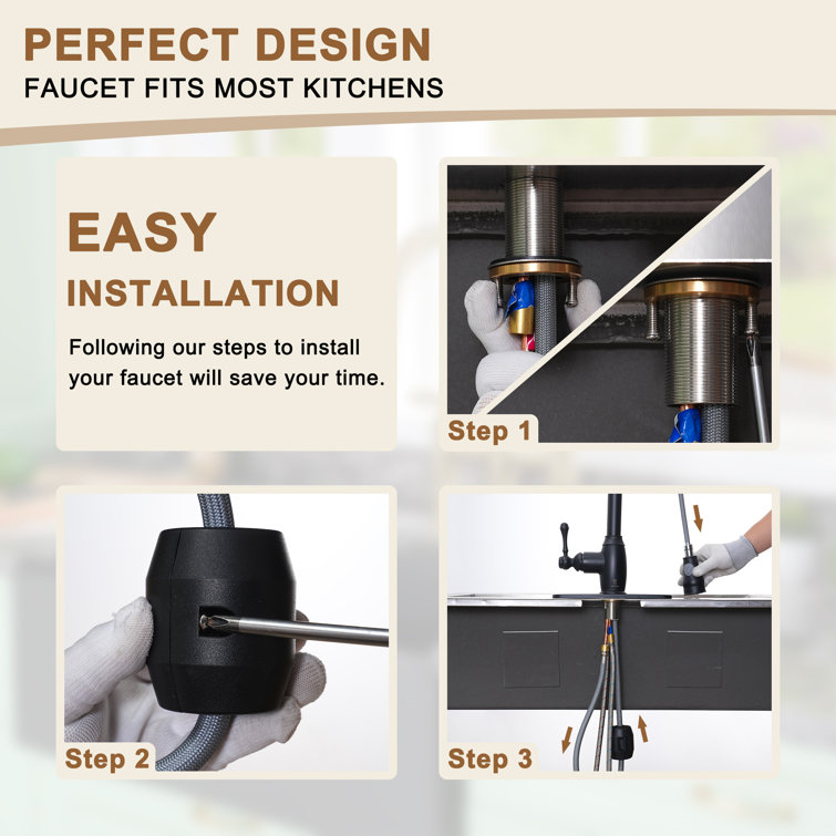 Matte Black Single-Handle Spring Pull-Down Kitchen Faucet