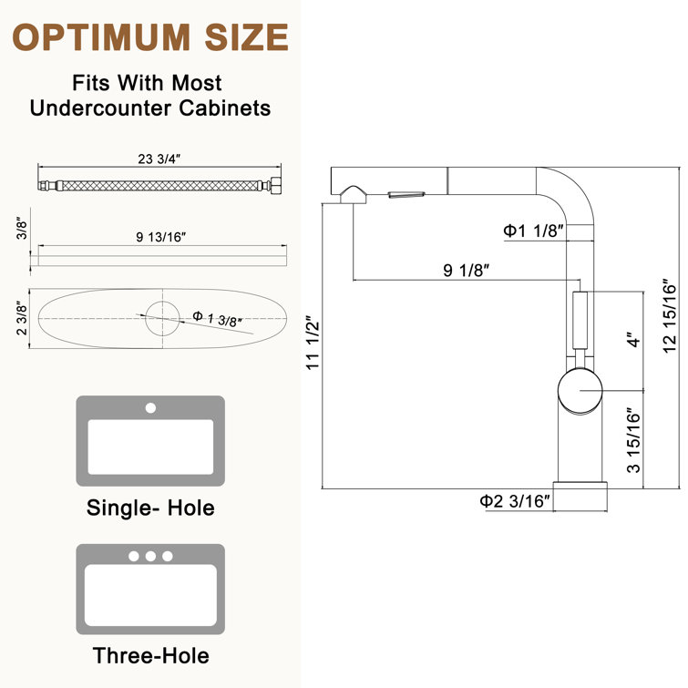 Matte Black Single-Handle Pull-Out Kitchen Faucet with Deck Plate