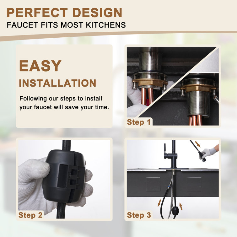 Matte Black Single-Handle Pull-Out Kitchen Faucet with Deck Plate