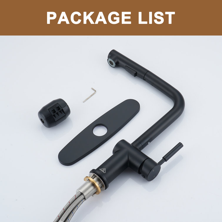 Matte Black Single-Handle Pull-Out Kitchen Faucet with Deck Plate