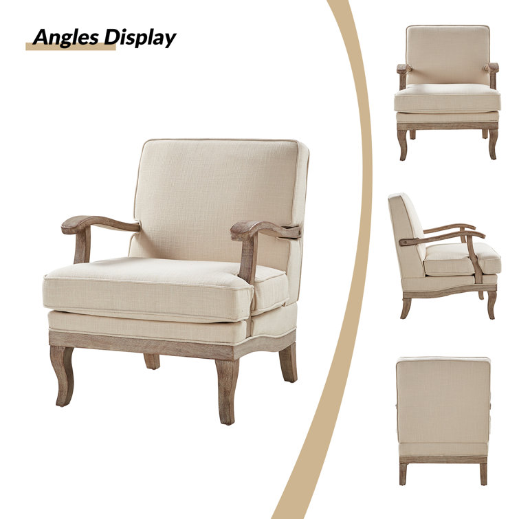 Beige Linen and Wood Handcrafted Armchair