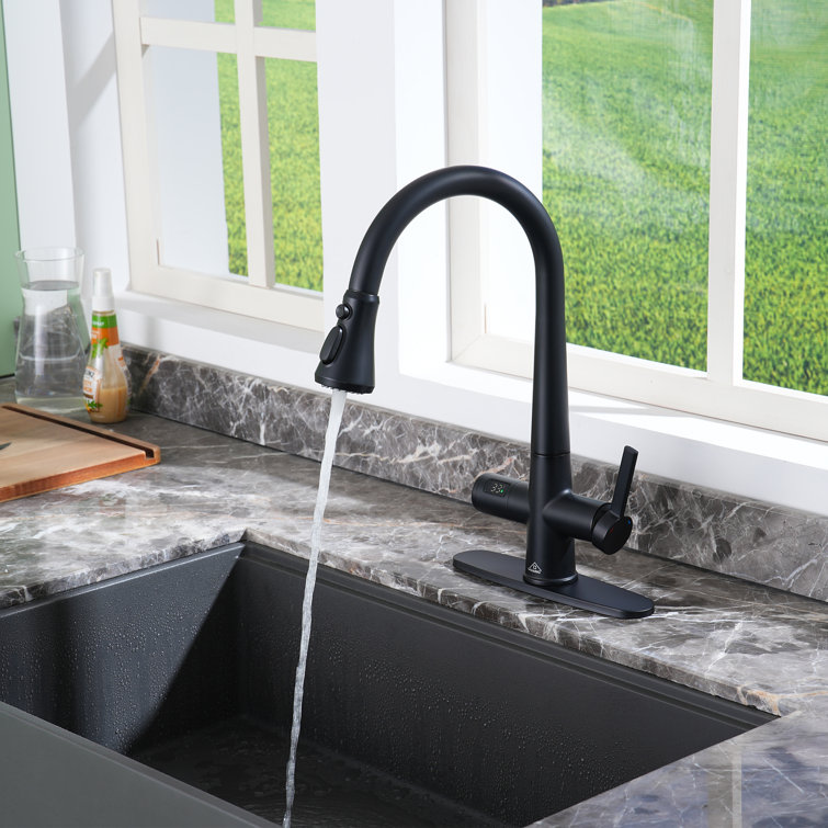 Matte Black Pull-Down Kitchen Faucet with Digital Display