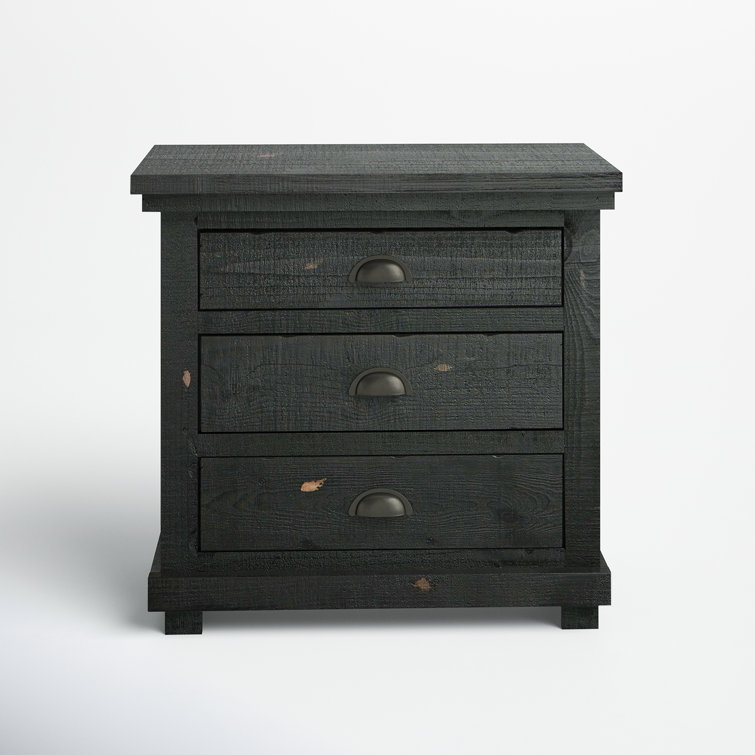 Rustic Elegance 3-Drawer Nightstand in Distressed Black
