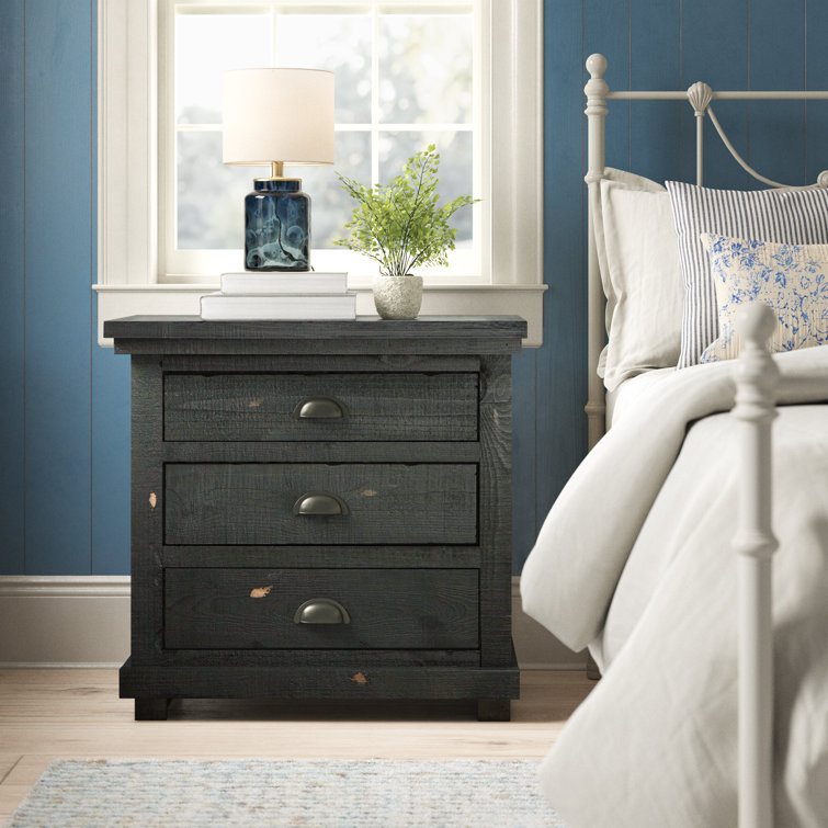 Rustic Elegance 3-Drawer Nightstand in Distressed Black