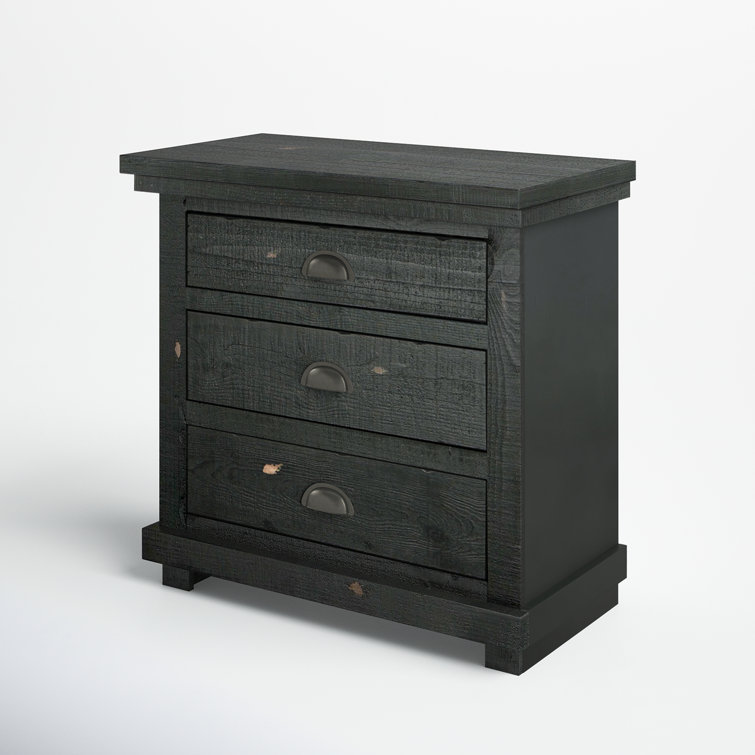 Rustic Elegance 3-Drawer Nightstand in Distressed Black