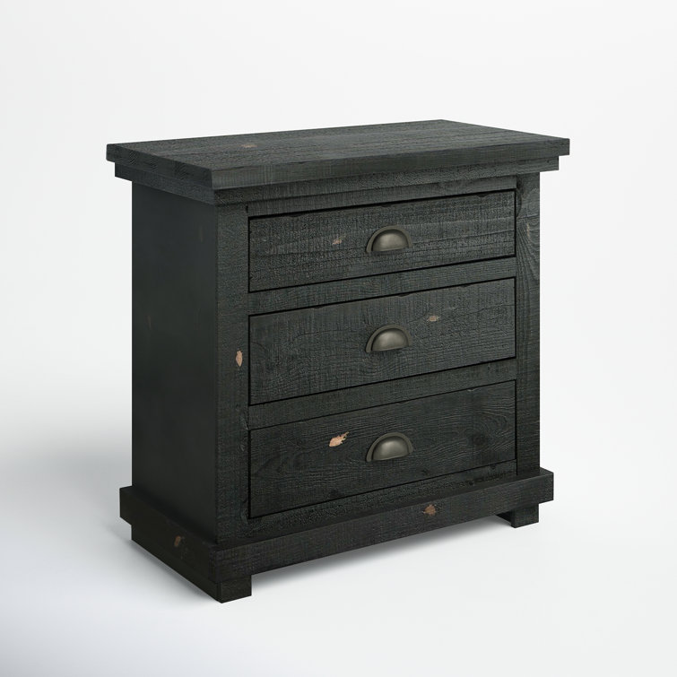 Rustic Elegance 3-Drawer Nightstand in Distressed Black