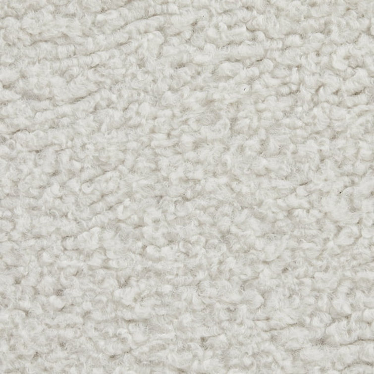 White Sherpa Round Storage Ottoman with Pinewood Trim