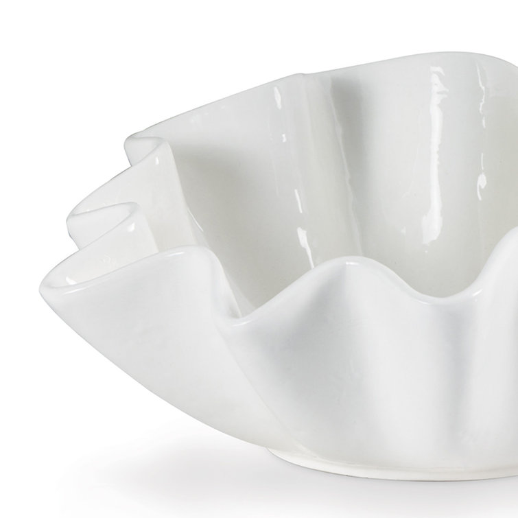 Ruffle Edge Large Ceramic Bowl in Creamy White