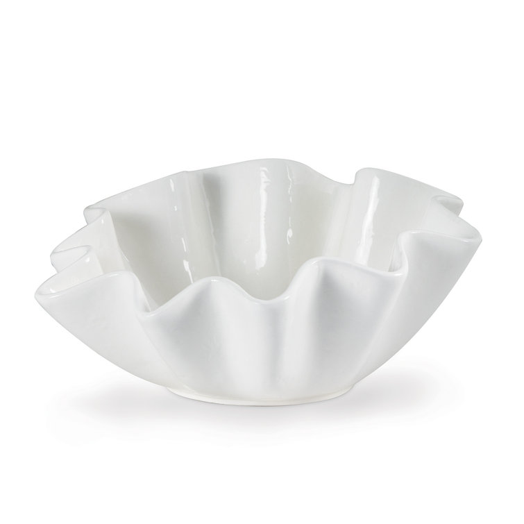 Ruffle Edge Large Ceramic Bowl in Creamy White