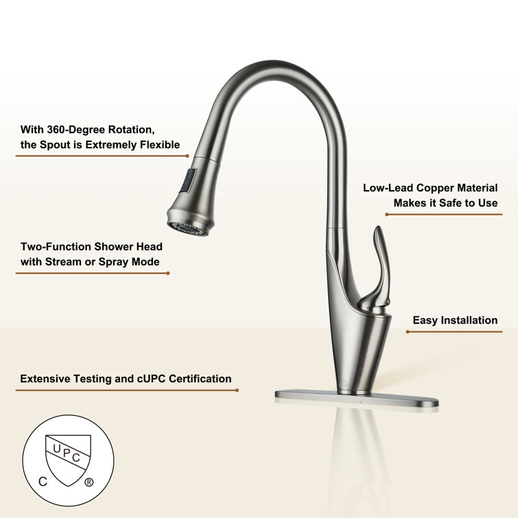 Brushed Nickel Pull-Down Kitchen Faucet with Deck Plate