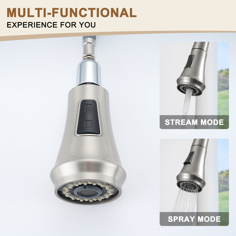 Brushed Nickel Pull-Down Kitchen Faucet with Deck Plate