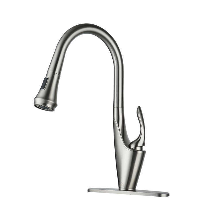 Brushed Nickel Pull-Down Kitchen Faucet with Deck Plate
