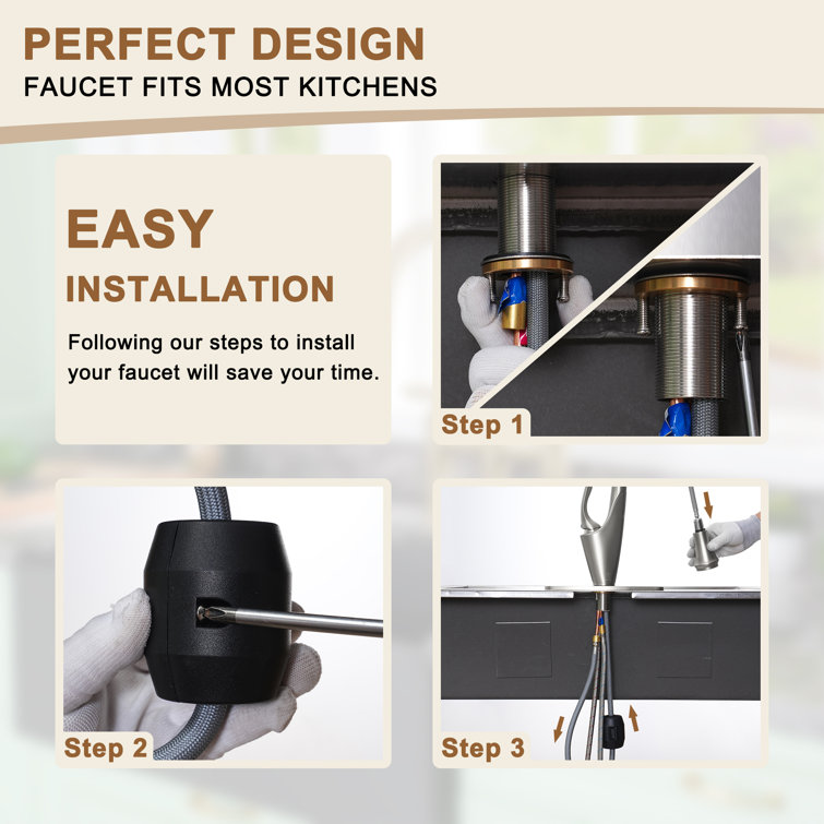 Brushed Nickel Pull-Down Kitchen Faucet with Deck Plate