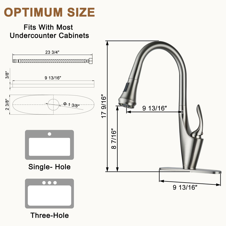 Brushed Nickel Pull-Down Kitchen Faucet with Deck Plate