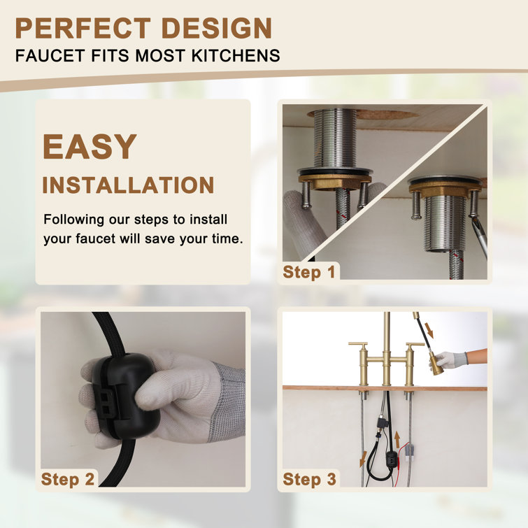 Brushed Gold Double Handle Pull-Out Spray Kitchen Faucet