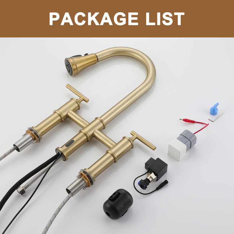 Brushed Gold Double Handle Pull-Out Spray Kitchen Faucet