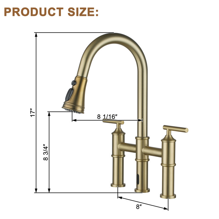 Brushed Gold Double Handle Pull-Out Spray Kitchen Faucet