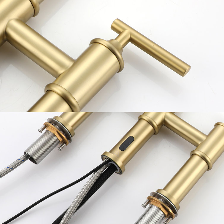 Brushed Gold Double Handle Pull-Out Spray Kitchen Faucet