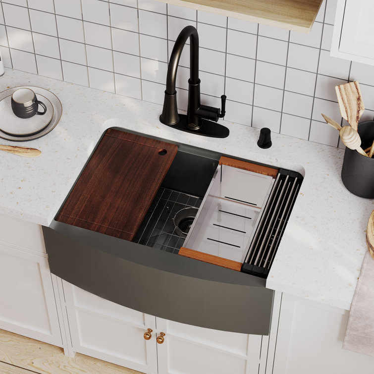 30'' Single Bowl Stainless Steel Farmhouse Kitchen Sink with Accessories