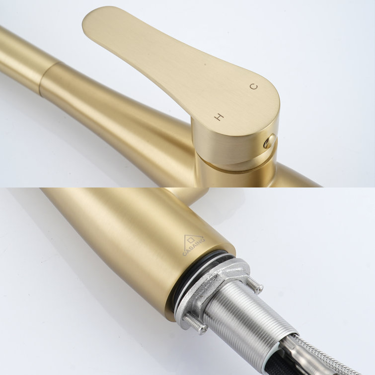 Brushed Gold Stainless Steel Pull-Out Spray Kitchen Faucet