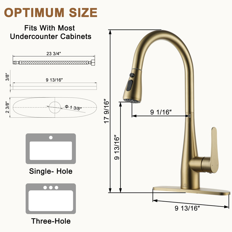 Brushed Gold Stainless Steel Pull-Out Spray Kitchen Faucet