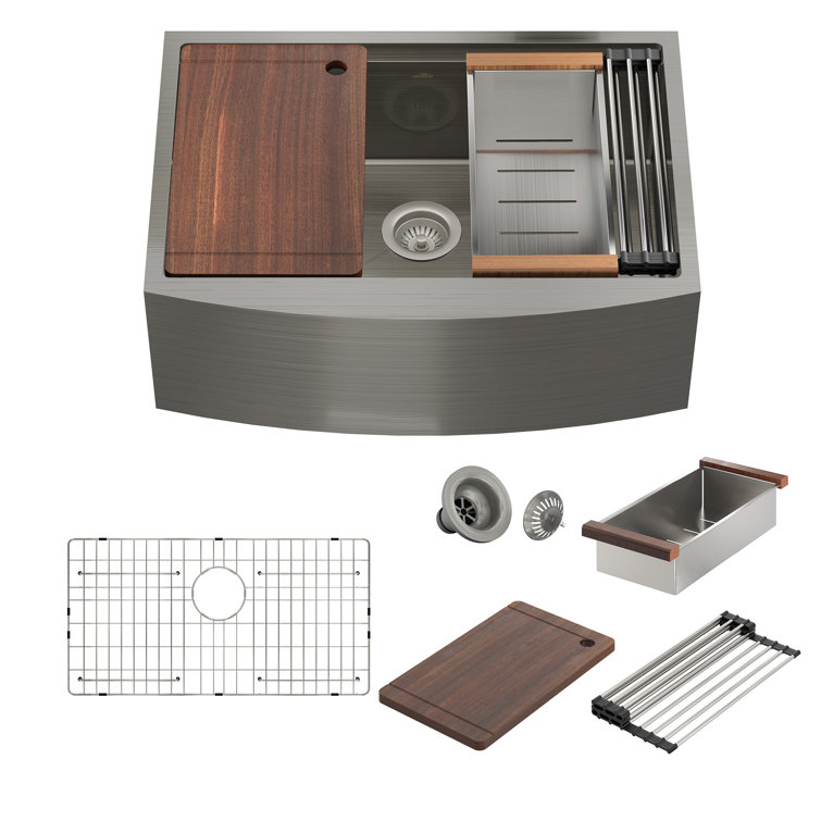 33" Stainless Steel Single Bowl Farmhouse Kitchen Sink with Accessories