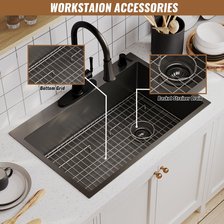 33" Gunmetal Black Stainless Steel Farmhouse Kitchen Sink