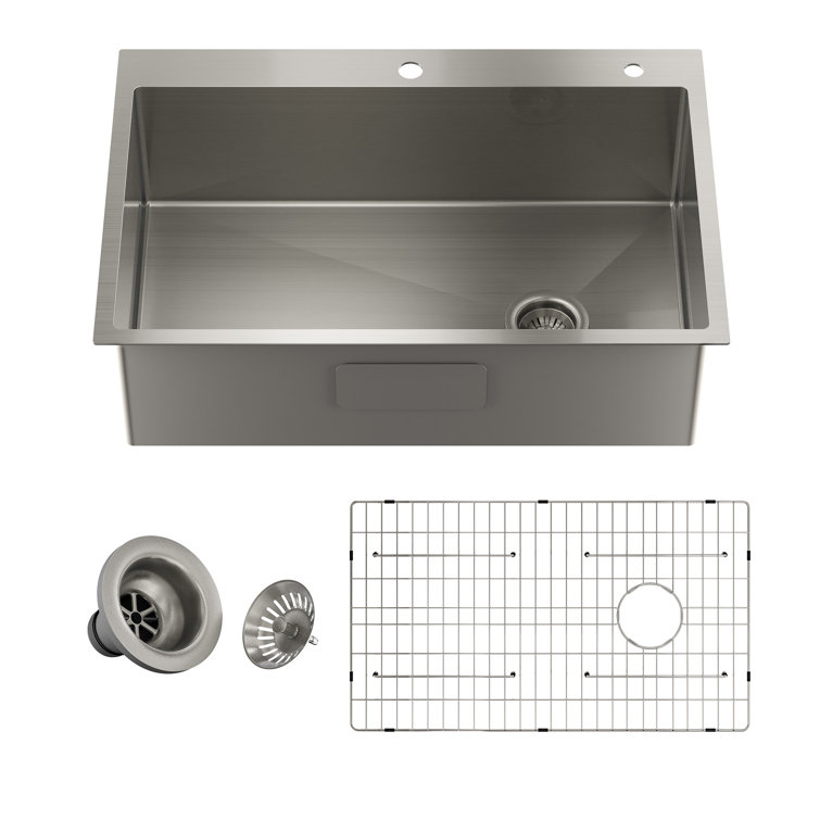 33" Brushed Stainless Steel Farmhouse Kitchen Sink with Grid