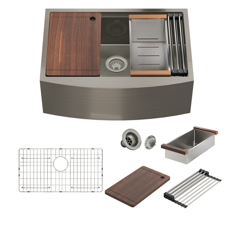 36" Brushed Stainless Steel Farmhouse Kitchen Sink with Accessories