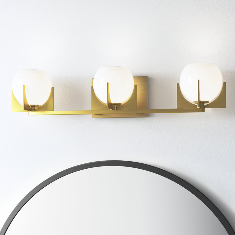Abbott Mid-Century Modern 3-Light Burnished Brass Vanity with White Milk Glass
