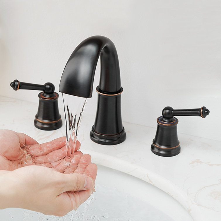 Oil Rubbed Bronze Widespread Bathroom Faucet with Brass Handles