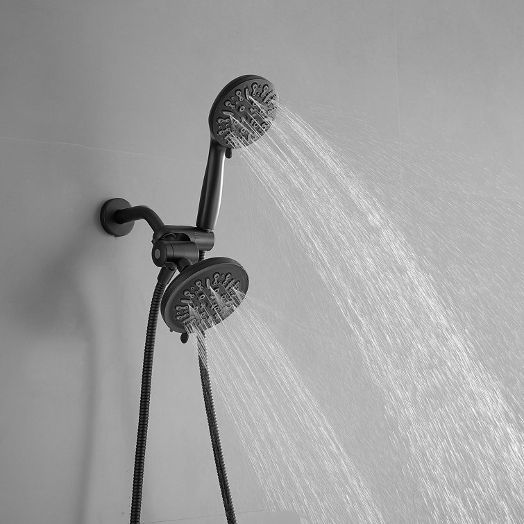 Matte Black Dual Head Wall Mounted Shower System with Stainless Steel Hose