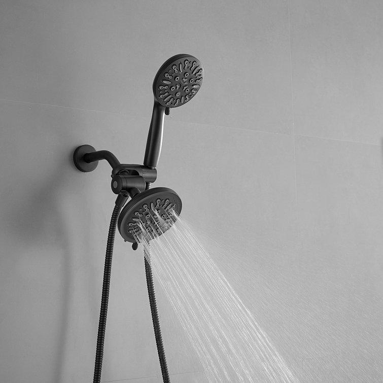 Matte Black Dual Head Wall Mounted Shower System with Stainless Steel Hose