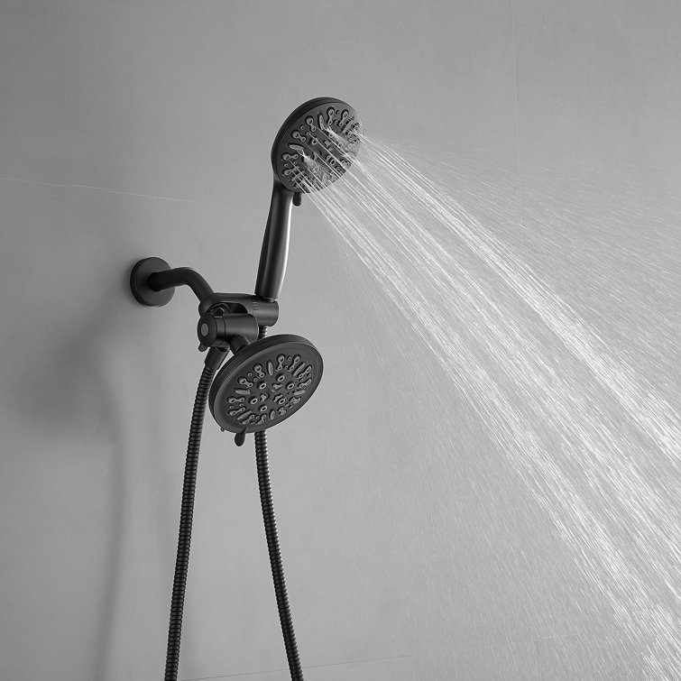 Matte Black Dual Head Wall Mounted Shower System with Stainless Steel Hose
