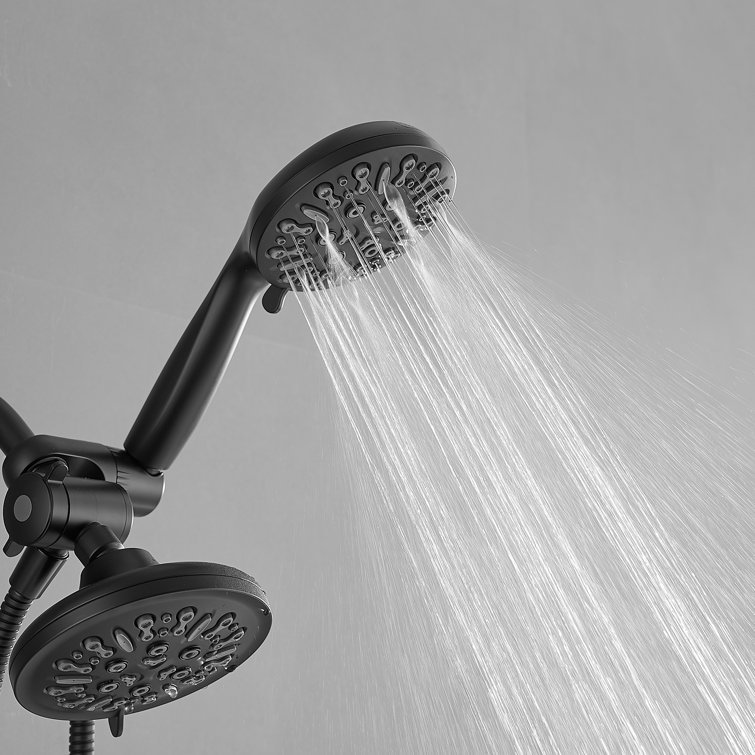 Matte Black Dual Head Wall Mounted Shower System with Stainless Steel Hose